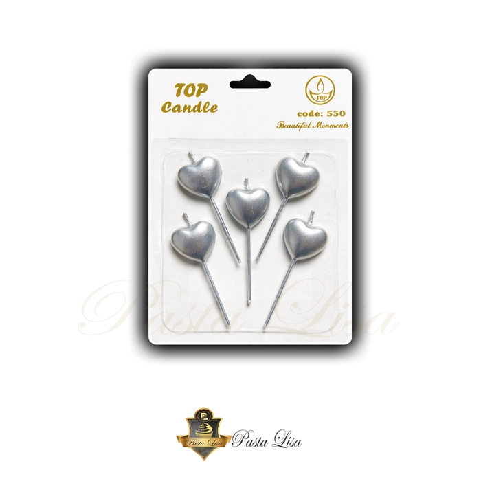 Kalp �ekilli �ubuk Pasta Mumu 5�li Set � Gold / Silver / Bordo / K�rm�z�