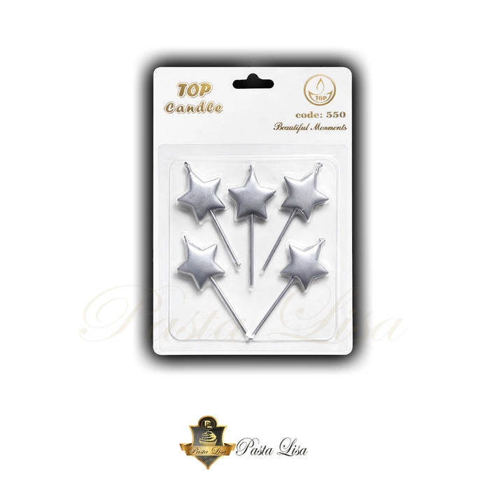 Y�ld�z �ekilli Pasta Mumu 5�li Set � Gold & Silver Simli