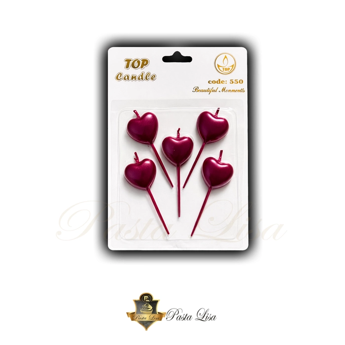 Kalp �ekilli �ubuk Pasta Mumu 5�li Set � Gold / Silver / Bordo / K�rm�z�