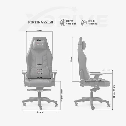 xDrive F�rt�na Profesyonel Oyuncu Koltu�u Kuma� Gri/Siyah