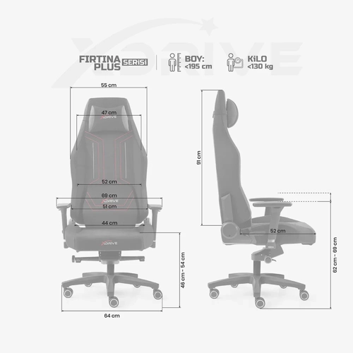 xDrive F�rt�na Plus Profesyonel Oyuncu Koltu�u Kuma� Siyah/K�rm�z�