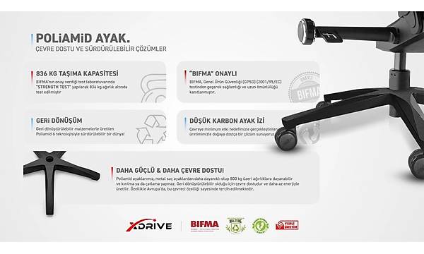xDrive Premium Poliamid Kal�n Ayak Siyah (Tekerlek Dahil)