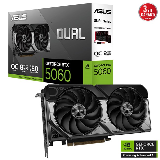 Asus GeForce RTX 5060 8GB Dual OC GD7 128Bit Ekran Kartı (90YV0N12-M0NA00)