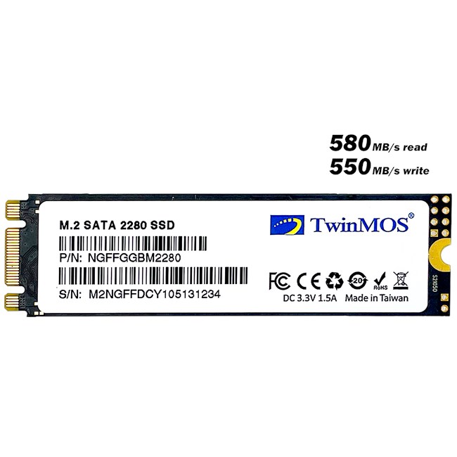 Twinmos Internal 1TB M.2 2280 SATA SSD 580/550Mbs (NGFFGGBM2280)