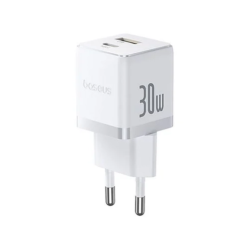 Baseus Palm Serisi 30W Type-C ve USB Portlu H�zl� Beyaz �arj Adapt�r�