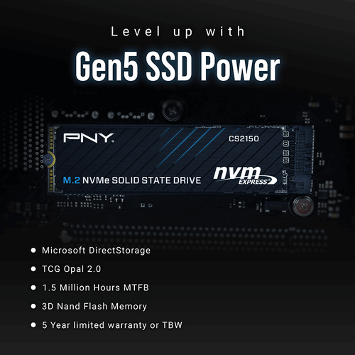 Pny CS2150 2TB M.2 NVMe 10200/8500MB Gen5x4 (M280CS2150-2TB) Ssd 