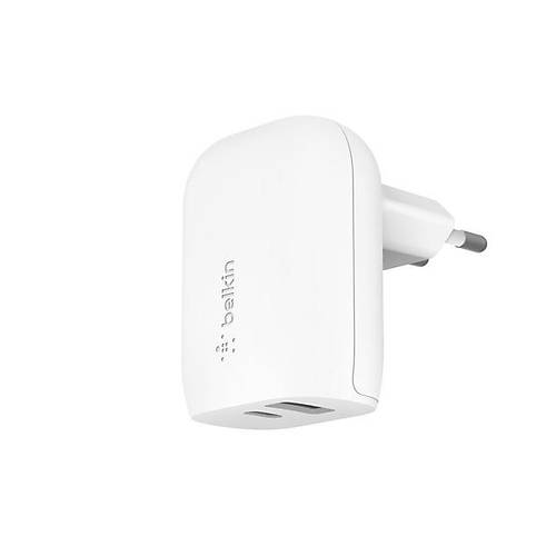 Belkin WCB007 BoostCharge 37W USB-C - USB-A Portlu Beyaz Duvar �arj� 