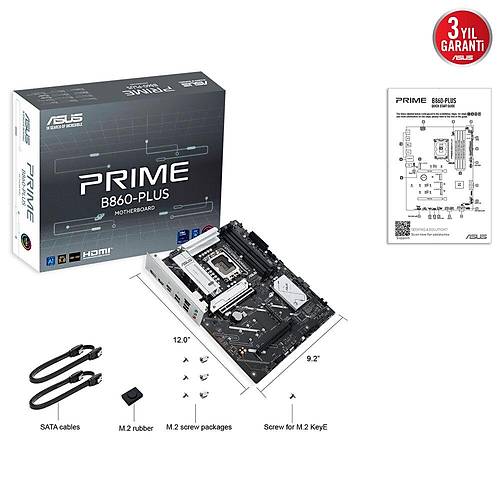 ASUS PRIME B860 PLUS CSM Intel B860 LGA1851 DDR5 8200 DP HDMI 3x M2 USB3 2 Gen 2x2 AURA RGB 2 5Gbit LAN ATX 8+1+1 G Aamalar 1xGen5 M2 Ready for Advanced AI PC Uzaktan Ynetim Yazlm