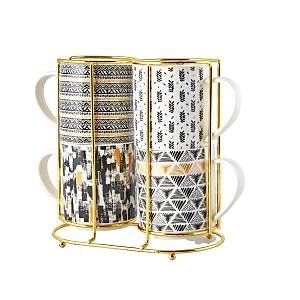 Karaca Nigrum 5 Par�a Standl� Porselen Kupa/Mug Seti