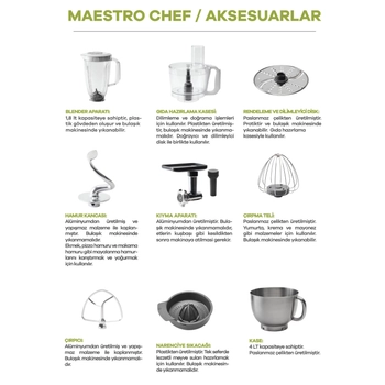 Karaca Maestro Chef 1000 W Mutfaðýnýzdaki Profesyonel 4 Lt 7 in 1 Beyaz