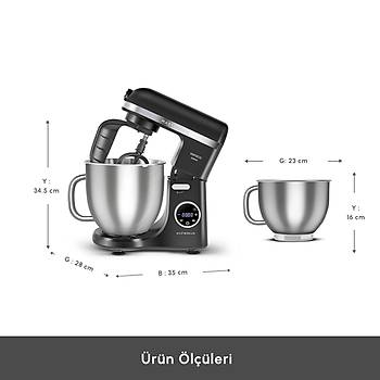 Karaca Mastermaid Chef Ultra D2000W Dijital Ekranl Hamur Yourma Makinesi Matte Black 7L