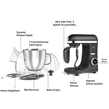 Karaca Mastermaid Chef Ultra D2000W Dijital Ekranl Hamur Yourma Makinesi Matte Black 7L