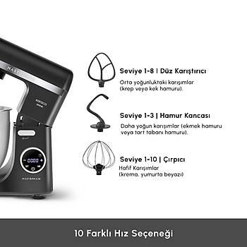 Karaca Mastermaid Chef Ultra D2000W Dijital Ekranl Hamur Yourma Makinesi Matte Black 7L