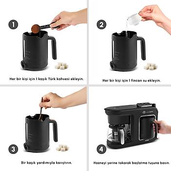 Karaca Hatr Plus Barista 6 in 1 Latte Cappuccino ve Kzde Trk Kahve Makinesi Black Silver