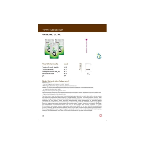 Unifarm Unihumic Ultra (gran�l)  Azotlu Toprak D�zenleyici-20 Kg