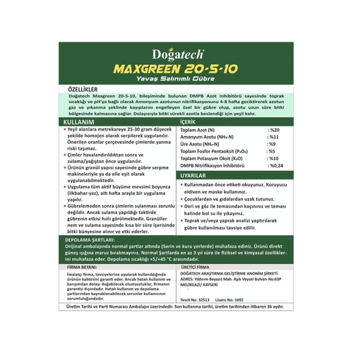 DO�ATECH MAXGREEN 20-5-10 �im Bak�m G�bresi Yava� Sal�n�ml� | 5 Kg