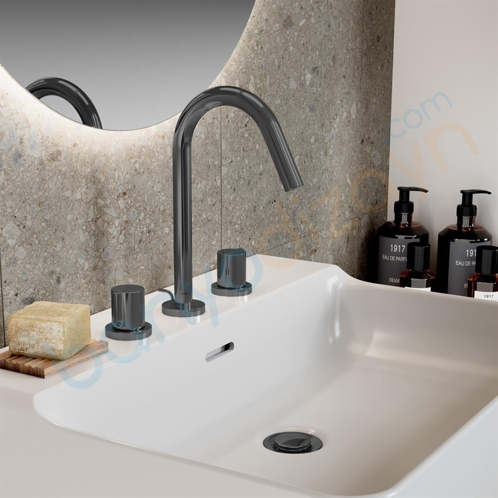 Ideal Standard Joy 3 Delikli Lavabo Bataryası Magnetic Grey Sifon Kumandalı BC783A5