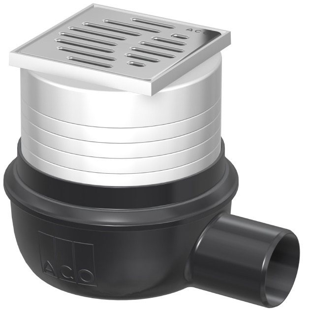ACO EasyFlow 100x100mm, Paslanmaz Çelik Izgaralı, Yatay Çıkış DN50, Komple Süzgeç Seti  2505.05.77