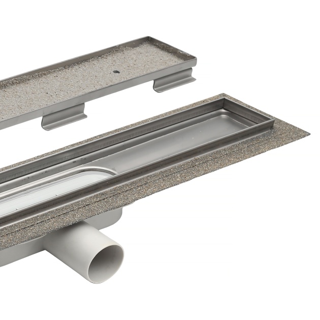 ACO Lineer Duş Kanalı L=585mm Sabit Çerçeveli Kanal Gövdesi, Yatay Çıkış DN50 Süzgeç Seti Tile