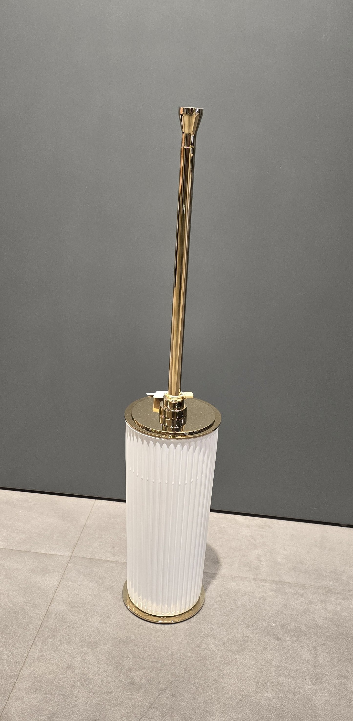 Aksy Pirinç Klozet Fırçası Çizgili Beyaz Cam Gold 7732