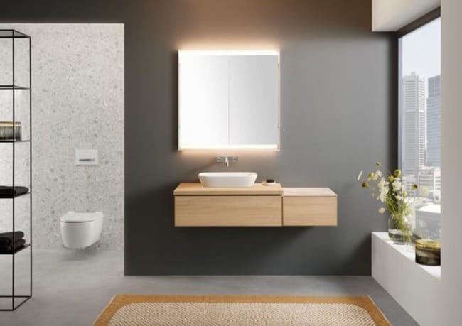 Geberit ONE aynalı dolap, nişli ve ComfortLight özellikli, sıva üstü montaj, 90x90 cm 505.833.00.2