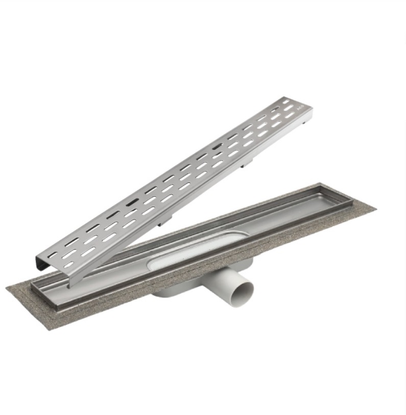 ACO Lineer Duş Kanalı L=585 mm Sabit Çerçeveli Kanal Gövdesi, Yatay Çıkış DN50 Süzgeç Seti Horizontal