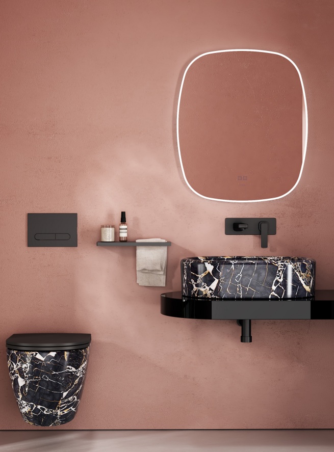 ISVEA Curvo Marmo Black Desenli Lavabo 60 cm 10CR66060-MB