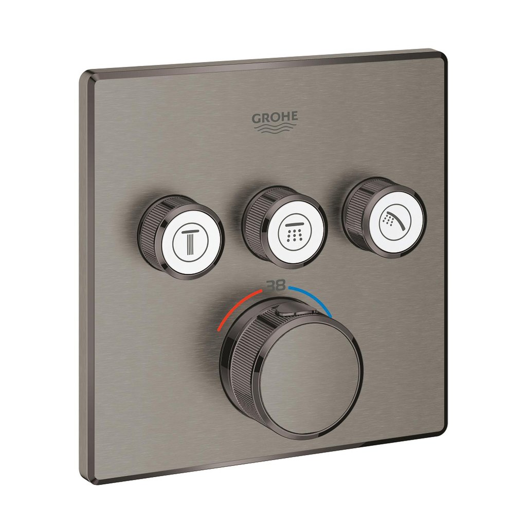 Grohe Grohtherm SmartControl Üç valfli akış kontrollü, ankastre termostatik duş bataryası Brushed Hard Graphite 29126AL0