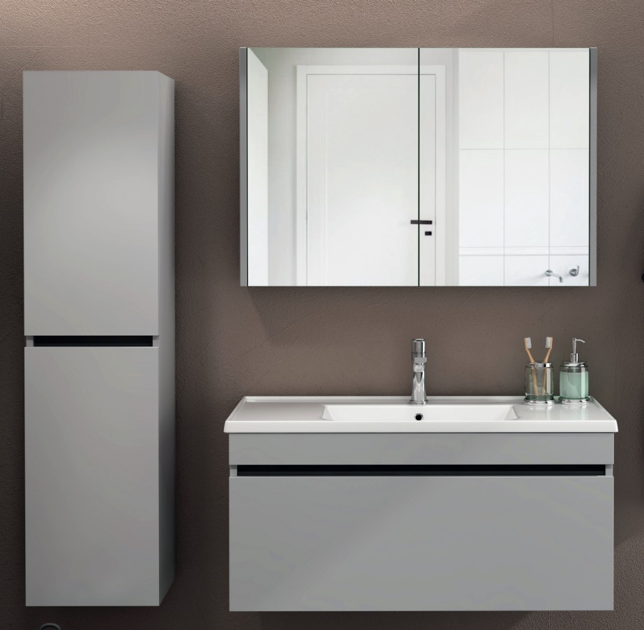 ISVEA Trio+ Lavabo Dolabı + Ayna 100 cm Açık Gri