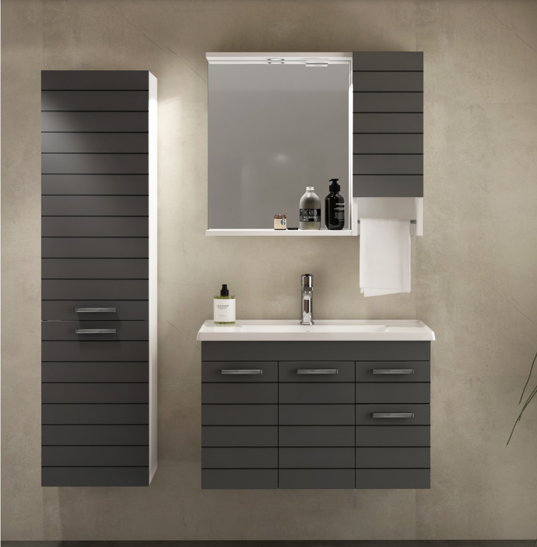 ISVEA Platon Lavabo Dolabı + Ayna 100 cm 24PT5012100I Beyaz Koyu Gri