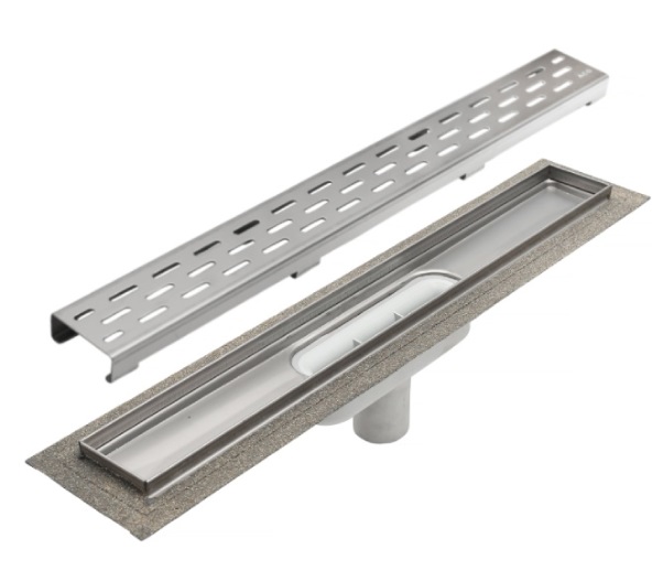 ACO Lineer Duş Kanalı L=300 mm Sabit Çerçeveli Kanal Gövdesi, Dikey Çıkış DN50 Süzgeç Seti Horizontal