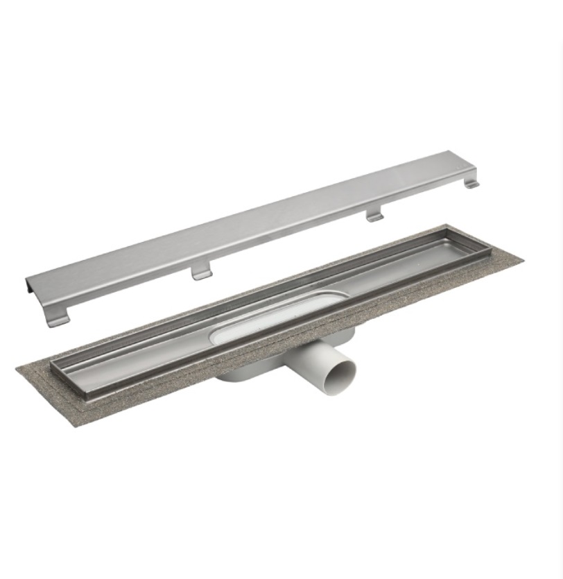 ACO Lineer Duş Kanalı L=788 mm Sabit Çerçeveli Kanal Gövdesi, Yatay Çıkış DN50 Süzgeç Seti SOLID
