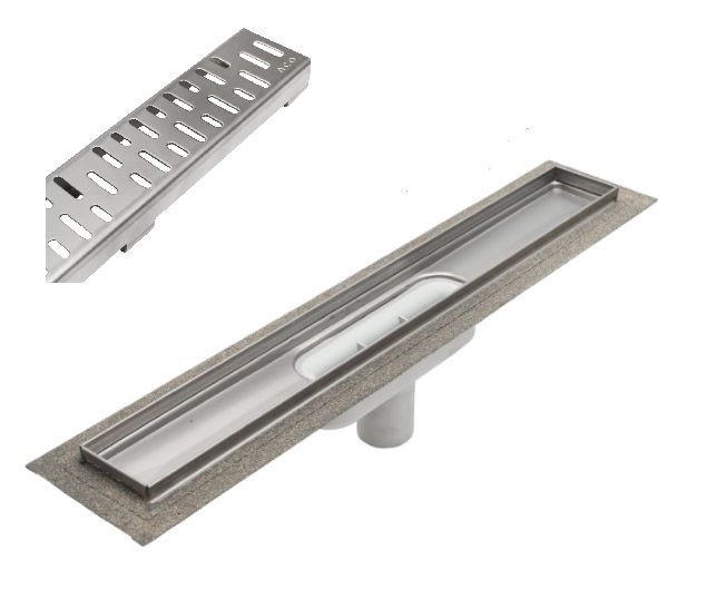 ACO Lineer Duş Kanalı L=788 mm Sabit Çerçeveli Kanal Gövdesi, Dikey Çıkış DN50 Süzgeç Seti Vertical Slot