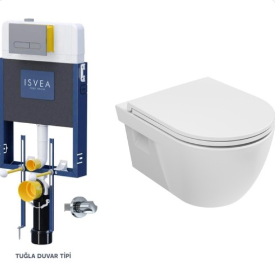 Isvea Tuğla Gömme Rezervuar Set ( Klozet + Rezervuar + Stop Valf + Taharet Vanası + Kumanda Kapağı )