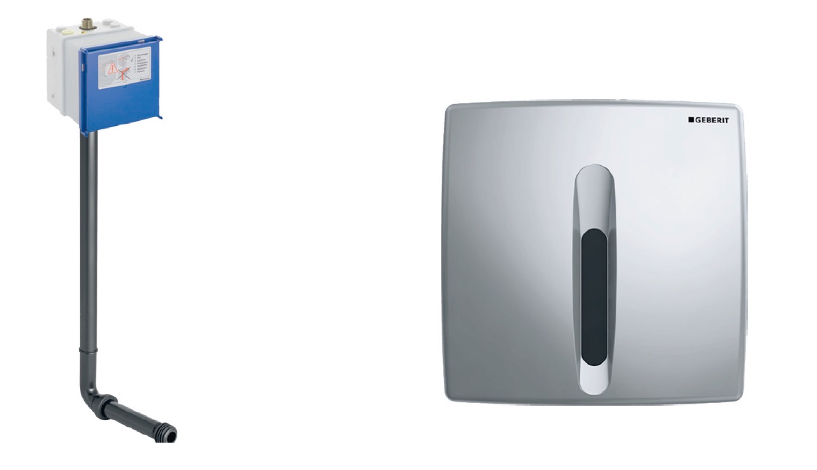 Geberit Fotoselli Pisuvar kapağı Basic, Elektrikli 115.817.46.5 + Fotoselli Pisuvar Basic vana grubu, Çevresel yıkamalı pisuvar için