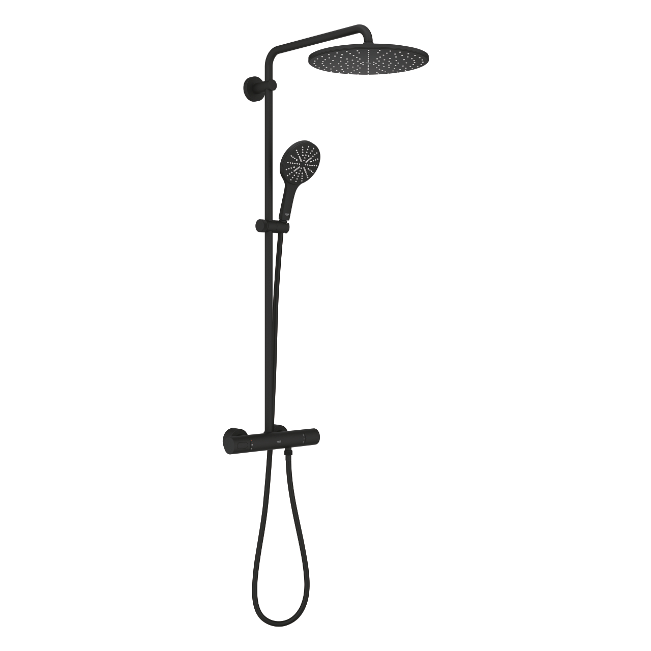 Grohe Rainshower SmartActive 310 Duvara monte termostatik bataryalı duş sistemi Mat Siyah 22119KF0