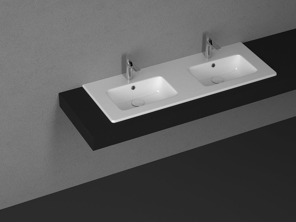 ISVEA SİSTEMA T FLAT LAVABO 121 CM ÇİFT HAZNEL  BEYAZ EXTRA DEKORSUZ DELİKL 	10SL50121