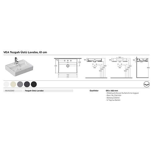 ISVEA VEA 61 CM TEZGAH ÜSTÜ LAVABO 10VA55061-2K FİLDİŞİ