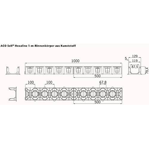 Aco SELF Hexaline L=1000mm W=129mm H=79mm Galvaniz Çelik Izgaralı 319213
