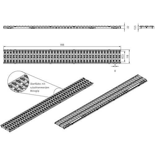 Aco SELF Hexaline L=1000mm W=129mm H=79mm Galvaniz Çelik Izgaralı 319213