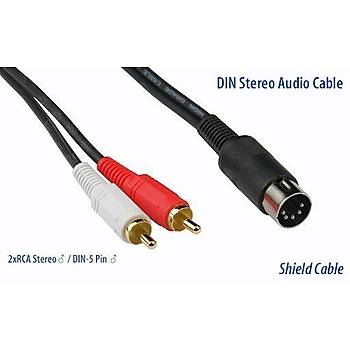 5 Pin Din to 2 Rca Kablo 1.5 Metre Y�ksek Kalite