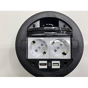 Masa st Priz Siyah+ 2 Ad. Priz+1 Ad. Hdm+1 Ad. USB Gei
