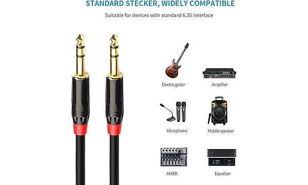 6.3 mm Trs Stereo Erkek-Erkek Kablo 5 metre