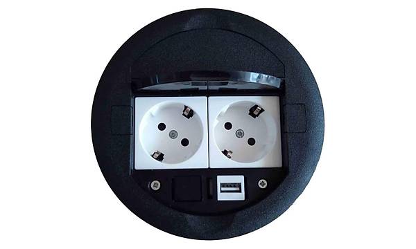 Ne-Ad Masa st Priz Kutusu Gmme Tip Siyah + 2 Ad. Priz + 1 Ad. USB Gei