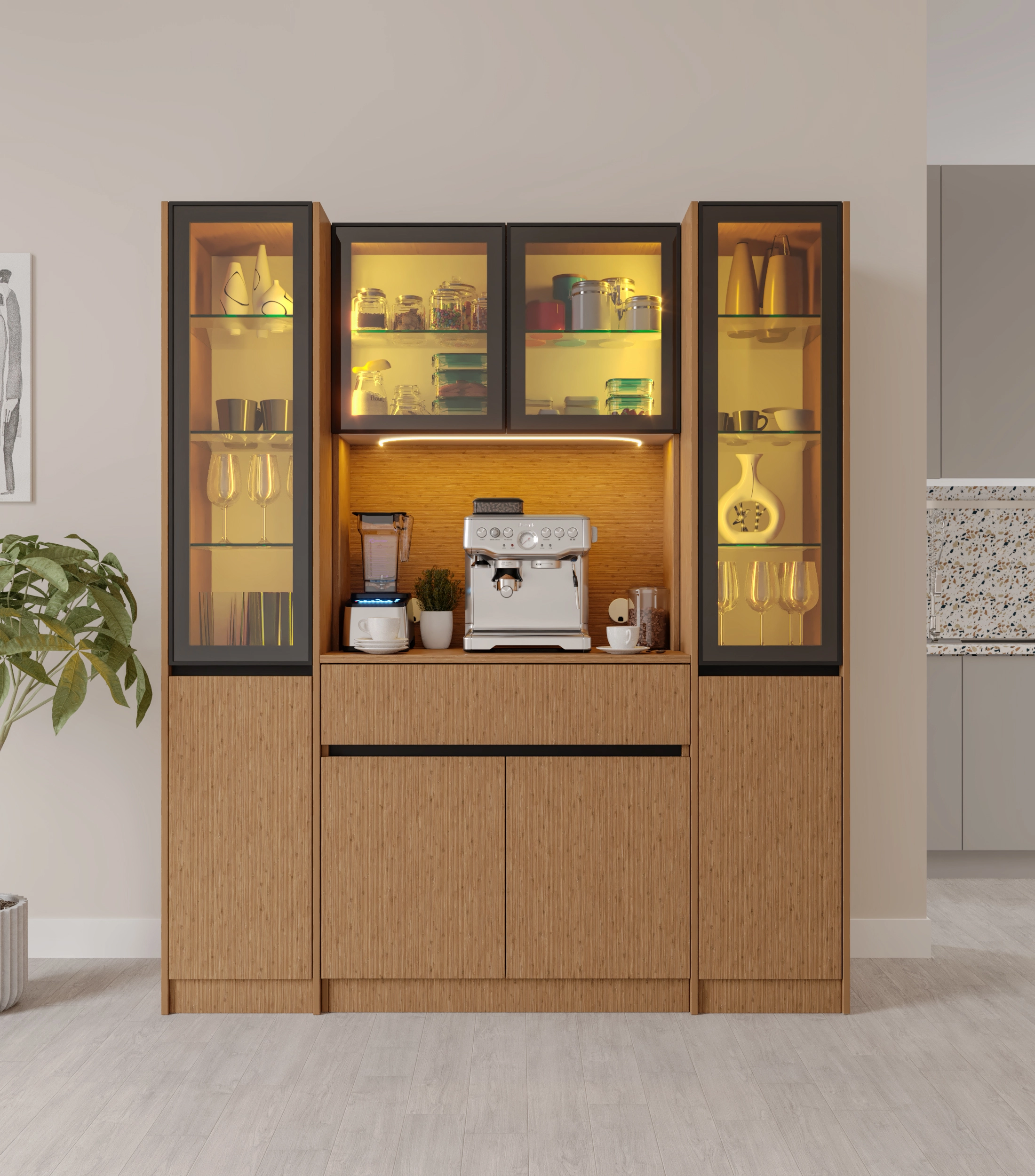 Bambu Maxi Komple MDF LED Aydınlatmalı Kahve Köşesi