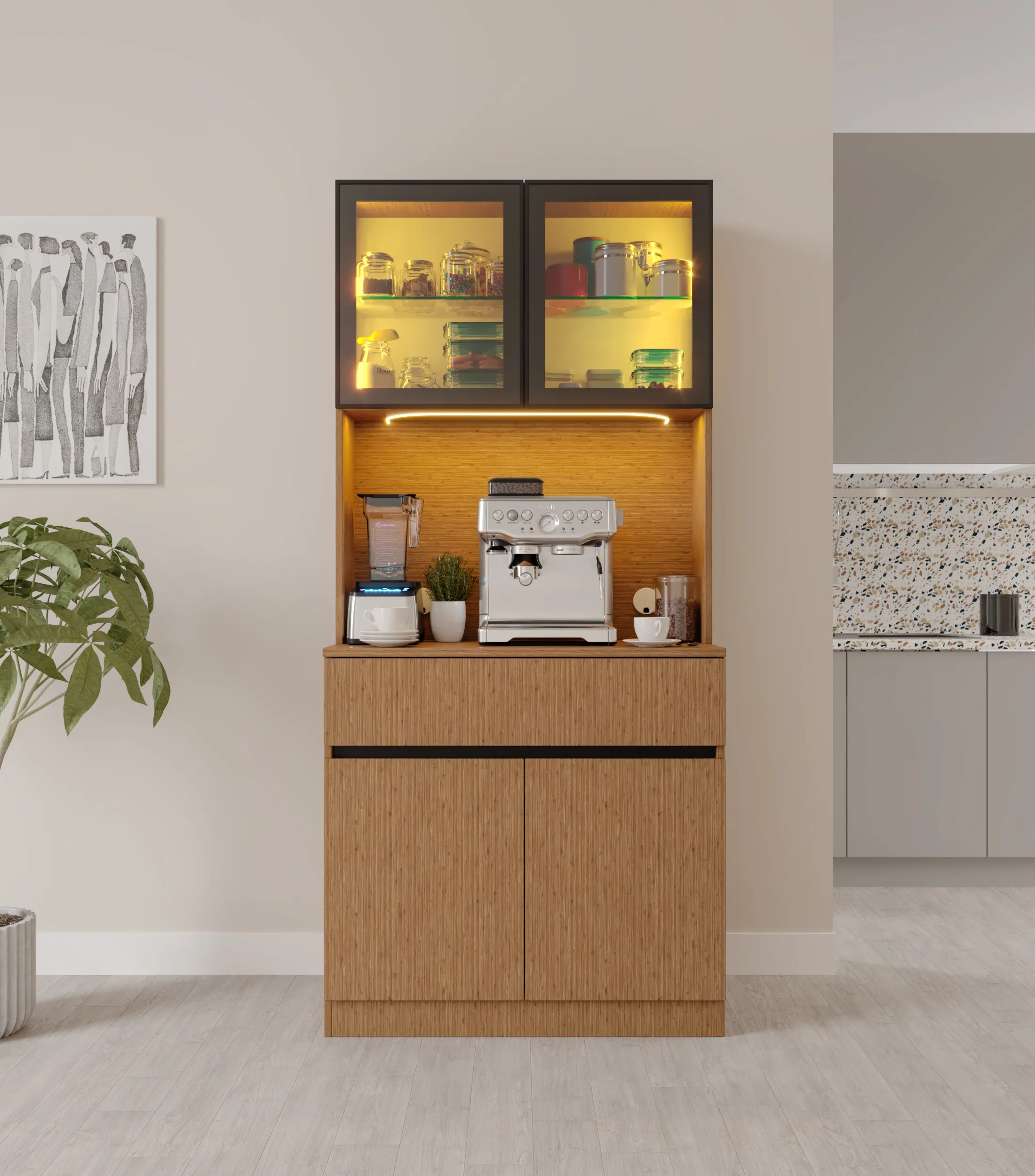 Bambu Mini Komple MDF LED Aydınlatmalı Kahve Köşesi