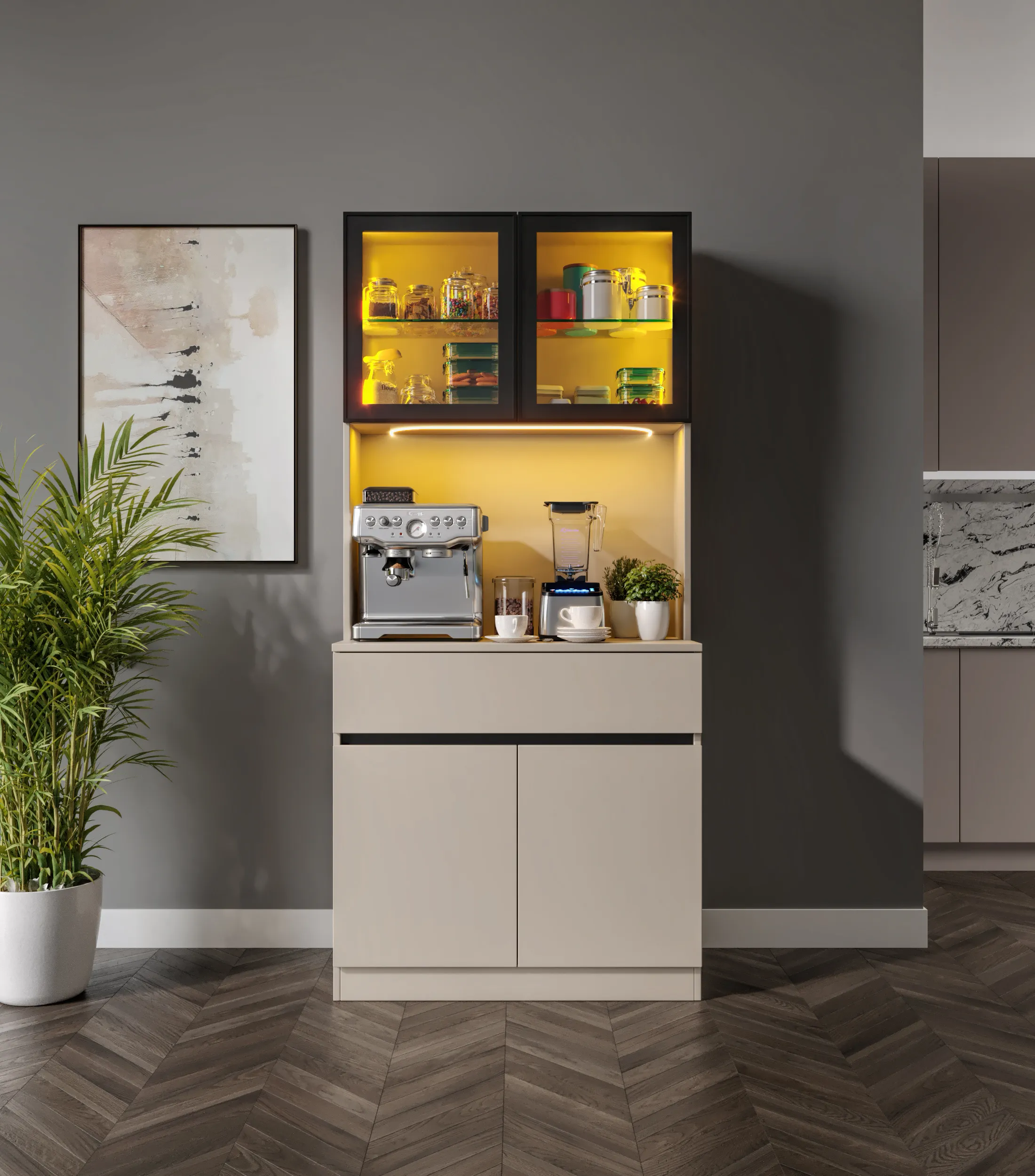 Viona Kum Beji Mini Komple MDF LED Aydınlatmalı Kahve Köşesi