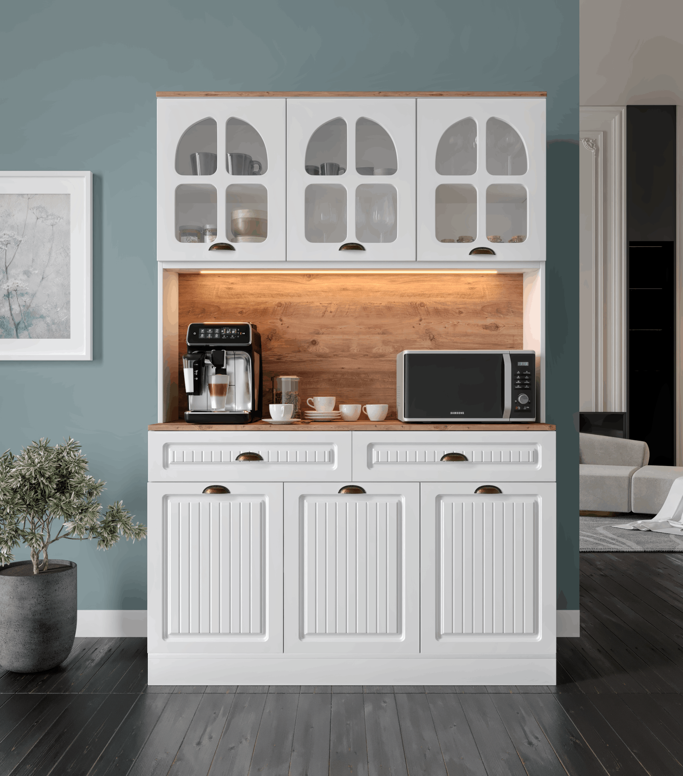 Efes Kahve Köşesi - 140 cm MDF Mutfak Dolabı - LED Aydınlatmalı - Ücretsiz Montaj
