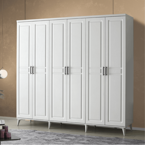 Ücretsiz Montaj Sport 6 Kapaklı  Komple MDF Beyaz Gardırop