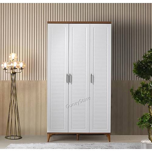 Ücretsiz Montaj Paris 3 Kapaklı  Komple MDF Atlantik Çam-Beyaz Gardırop